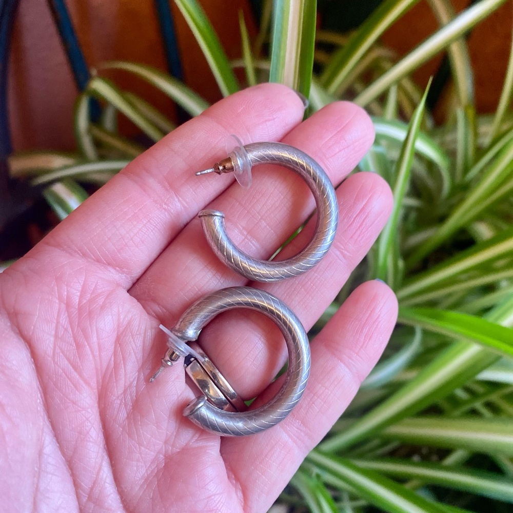 Unmarked, Untested Silver Hoops - image 1